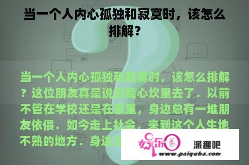 当一个人内心孤独和寂寞时，该怎么排解？