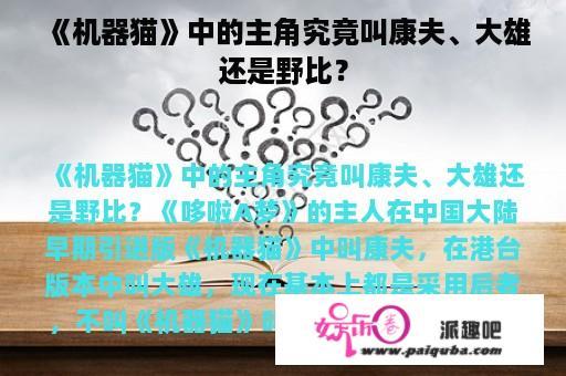 《机器猫》中的主角究竟叫康夫、大雄还是野比？