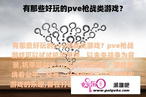 有那些好玩的pve枪战类游戏？