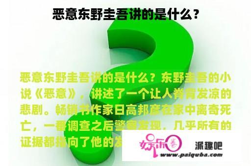 恶意东野圭吾讲的是什么？