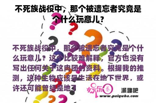 不死族战役中，那个被遗忘者究竟是个什么玩意儿？